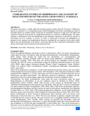 Comparative Studies on Morphology and Anatomy of Selected Species of the Genus Amaranthus L