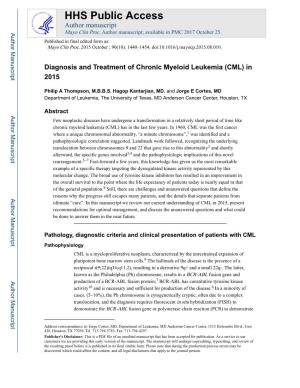 Diagnosis and Treatment of Chronic Myeloid Leukemia (CML) in 2015