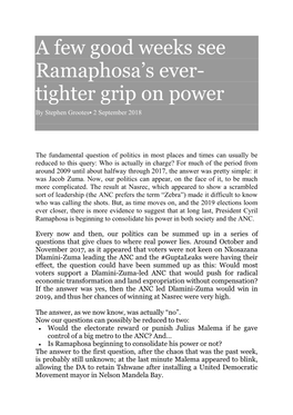 A Few Good Weeks See Ramaphosa's Ever