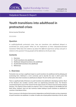 Youth Transitions Into Adulthood in Protracted Crises