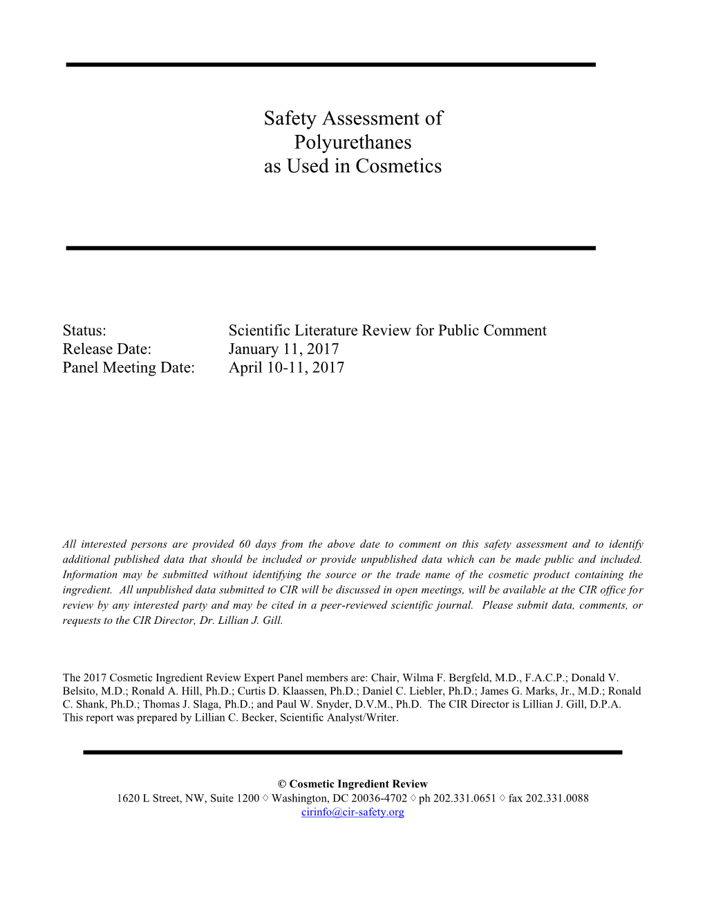 Safety Assessment of Polyurethanes As Used in Cosmetics