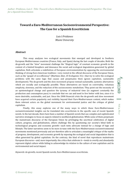 Toward a Euro-Mediterranean Socioenvironmental Perspective: the Case for a Spanish Ecocriticism