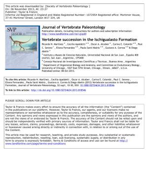 Vertebrate Succession in the Ischigualasto Formation Ricardo N