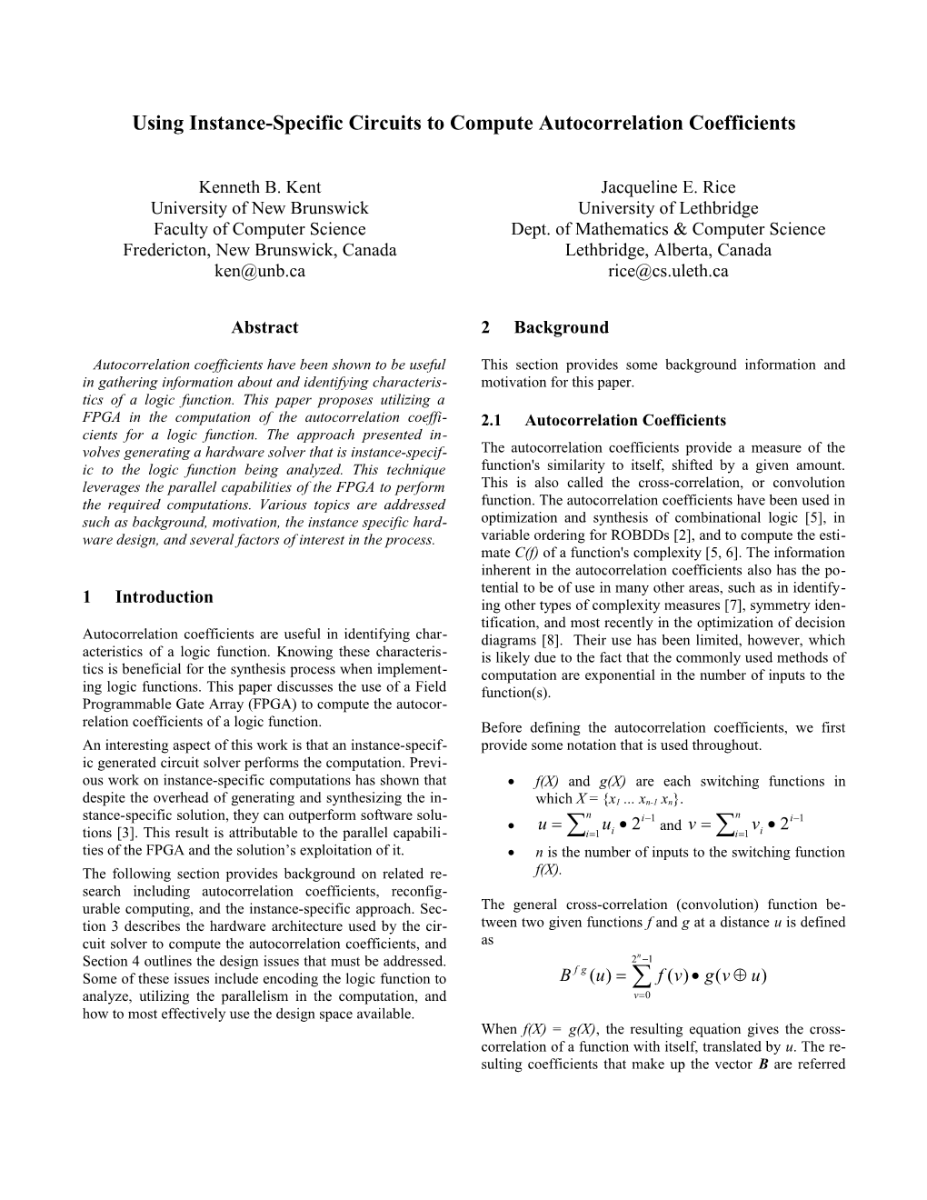 Using Instance-Specific Circuits to Compute Autocorrelation Coefficients