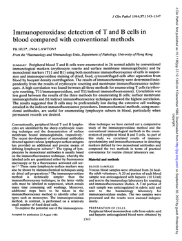 Immunoperoxidase Detection of T and B Cells in Blood Compared with Conventional Methods