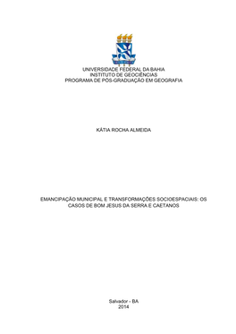 Universidade Federal Da Bahia Instituto De Geociências Programa De Pós-Graduação Em Geografia