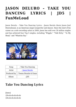 Jason Deluro &#8211; Take You Dancing Lyrics