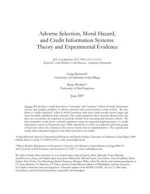 Adverse Selection, Moral Hazard, and Credit Information Systems: Theory and Experimental Evidence