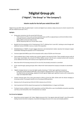 7Digital Group Plc (“7Digital”, “The Group” Or “The Company”)