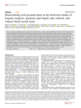 Materializing Rival Ground States in the Barlowite Family of Kagome Magnets: Quantum Spin Liquid, Spin Ordered, and Valence Bond Crystal States ✉ Rebecca W
