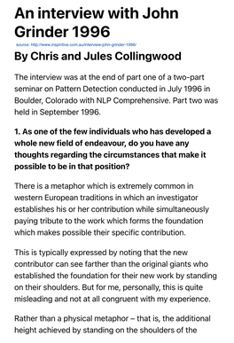 An Interview with John Grinder 1996 by Chris and Jules Collingwood