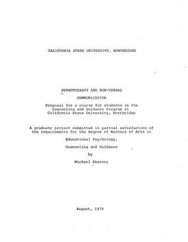 California State University, Northridge Hypnotherapy and Non-Verbal