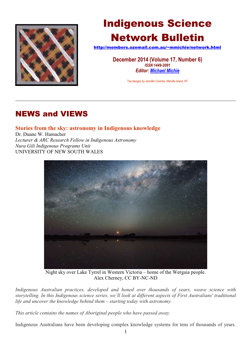 Indigenous Science Network Bulletin
