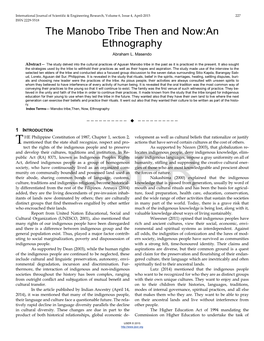 The Manobo Tribe Then and Now:An Ethnography Abraham L