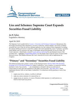 Lies and Schemes: Supreme Court Expands Securities Fraud Liability