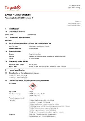 SAFETY DATA SHEETS According to the UN GHS Revision 8