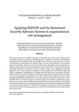 Applying DEFCON and the Homeland Security Advisory System in Organisational Risk Management