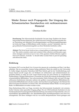 Der Umgang Des Schweizerischen Sozialarchivs Mit Rechtsextremem Material