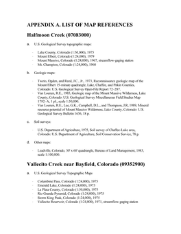 APPENDIX A. LIST of MAP REFERENCES Halfmoon Creek (07083000) A