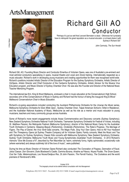 Richard Gill AO Conductor “Perhaps It’S Just As Well That Leonard Bernstein Is Dead