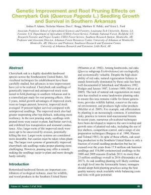 Genetic Improvement and Root Pruning Effects on Cherrybark Oak (Quercus Pagoda L.) Seedling Growth and Survival in Southern Arkansas Joshua P