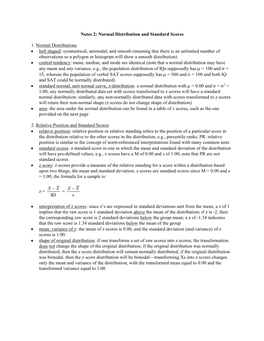 Notes 2 Normal Distribution and Standard Scores