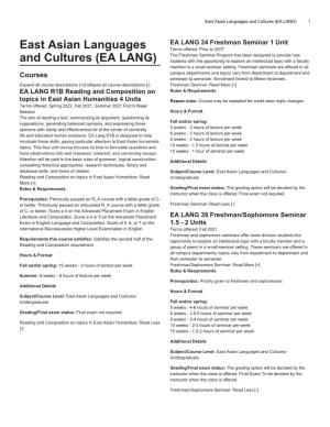 East Asian Languages and Cultures (EA LANG) 1