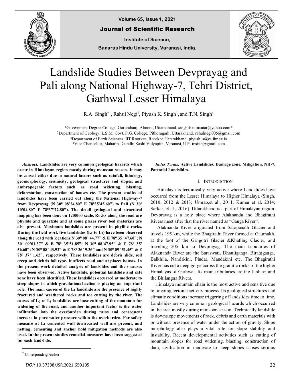 Landslide Studies Between Devprayag and Pali Along National Highway-7, Tehri District, Garhwal Lesser Himalaya