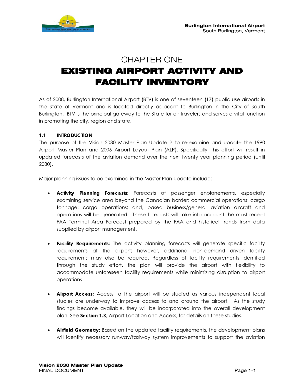 Chapter One Existing Airport Activity and Facility Inventory