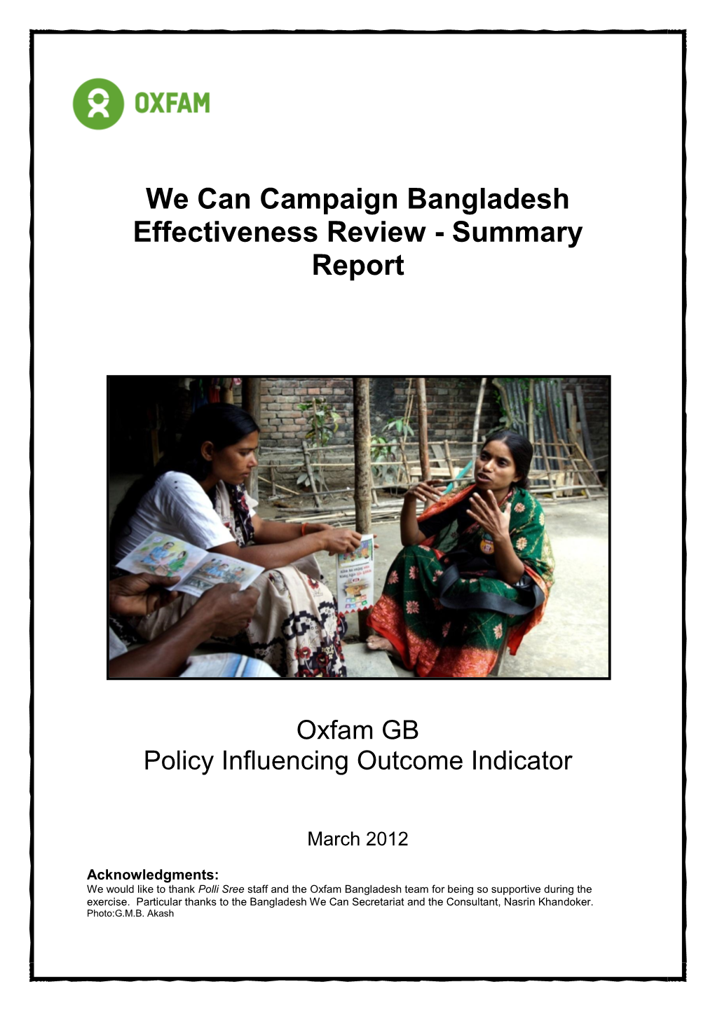 We Can Campaign Bangladesh Effectiveness Review - Summary Report