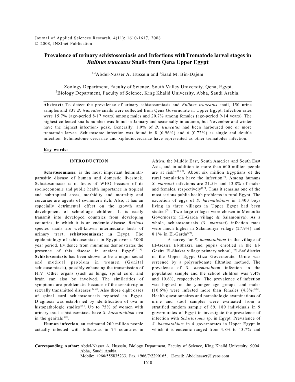 1610-1617, 2008 © 2008, Insinet Publication