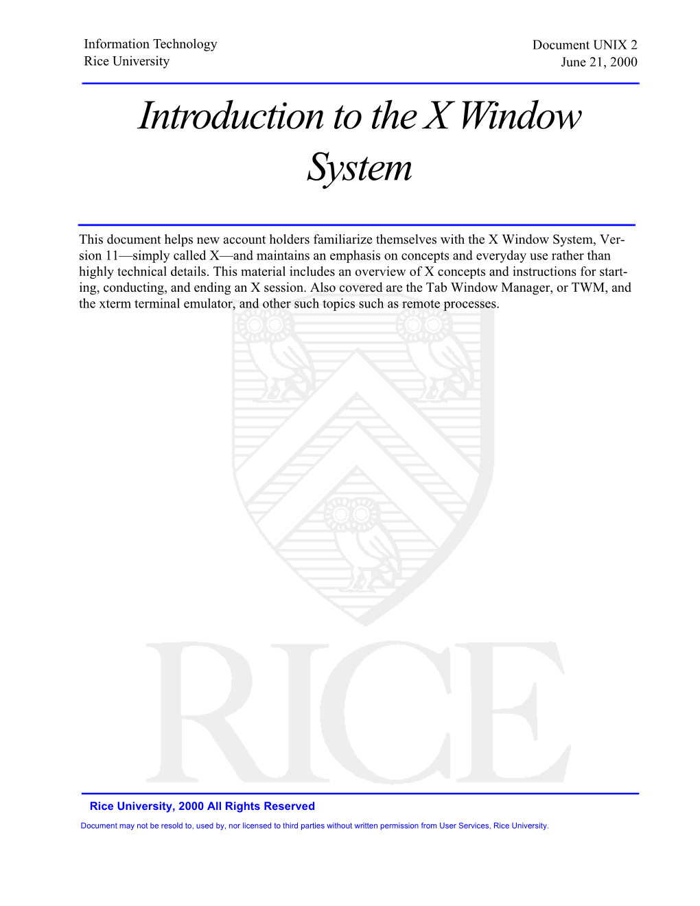 Introduction to the X Window System