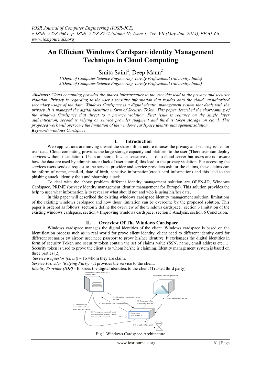 An Efficient Windows Cardspace Identity Management Technique in Cloud Computing