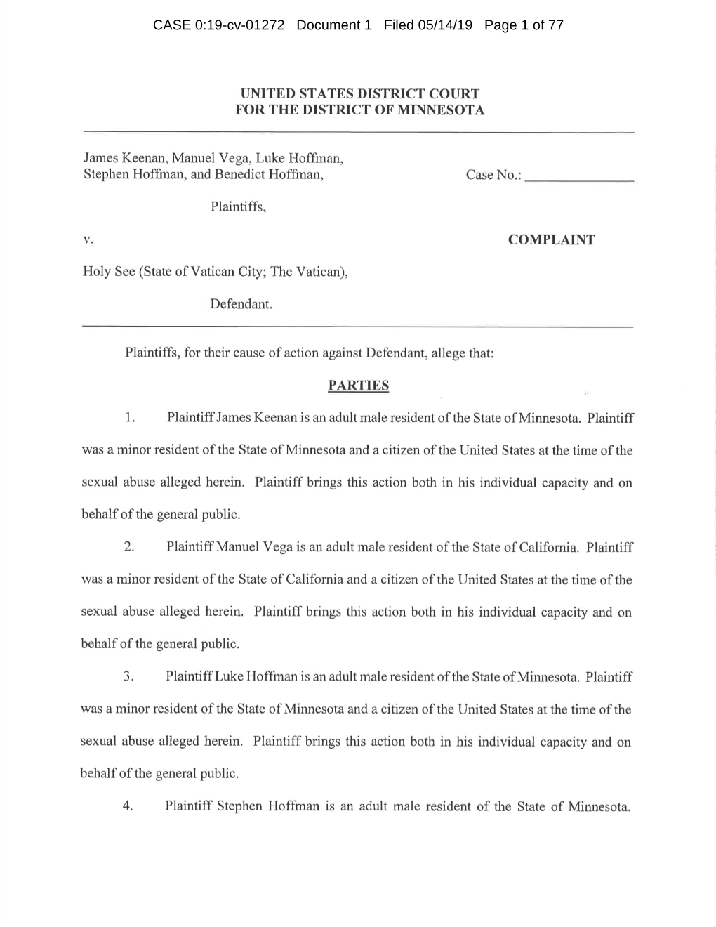 Keenan V. Holy See Complaint