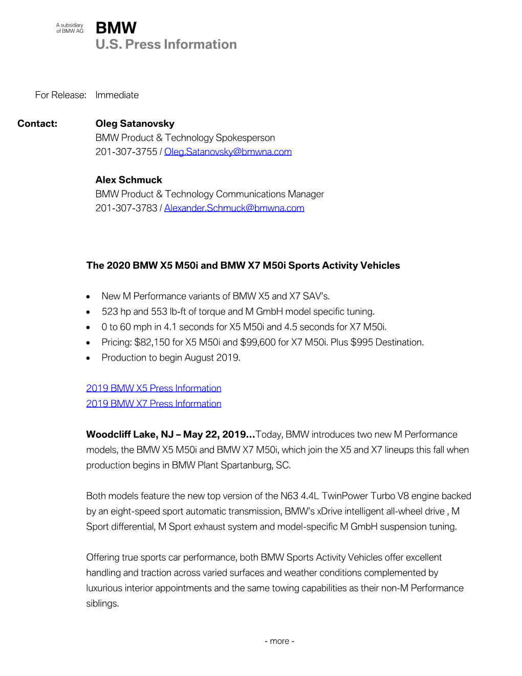 The 2020 BMW X5 M50i and BMW X7 M50i Sports Activity Vehicles.Pdf