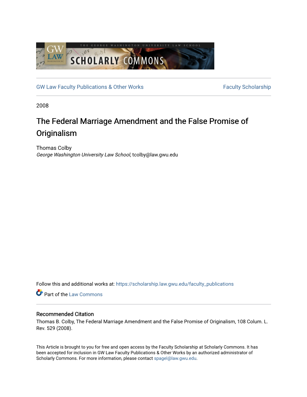 The Federal Marriage Amendment and the False Promise of Originalism