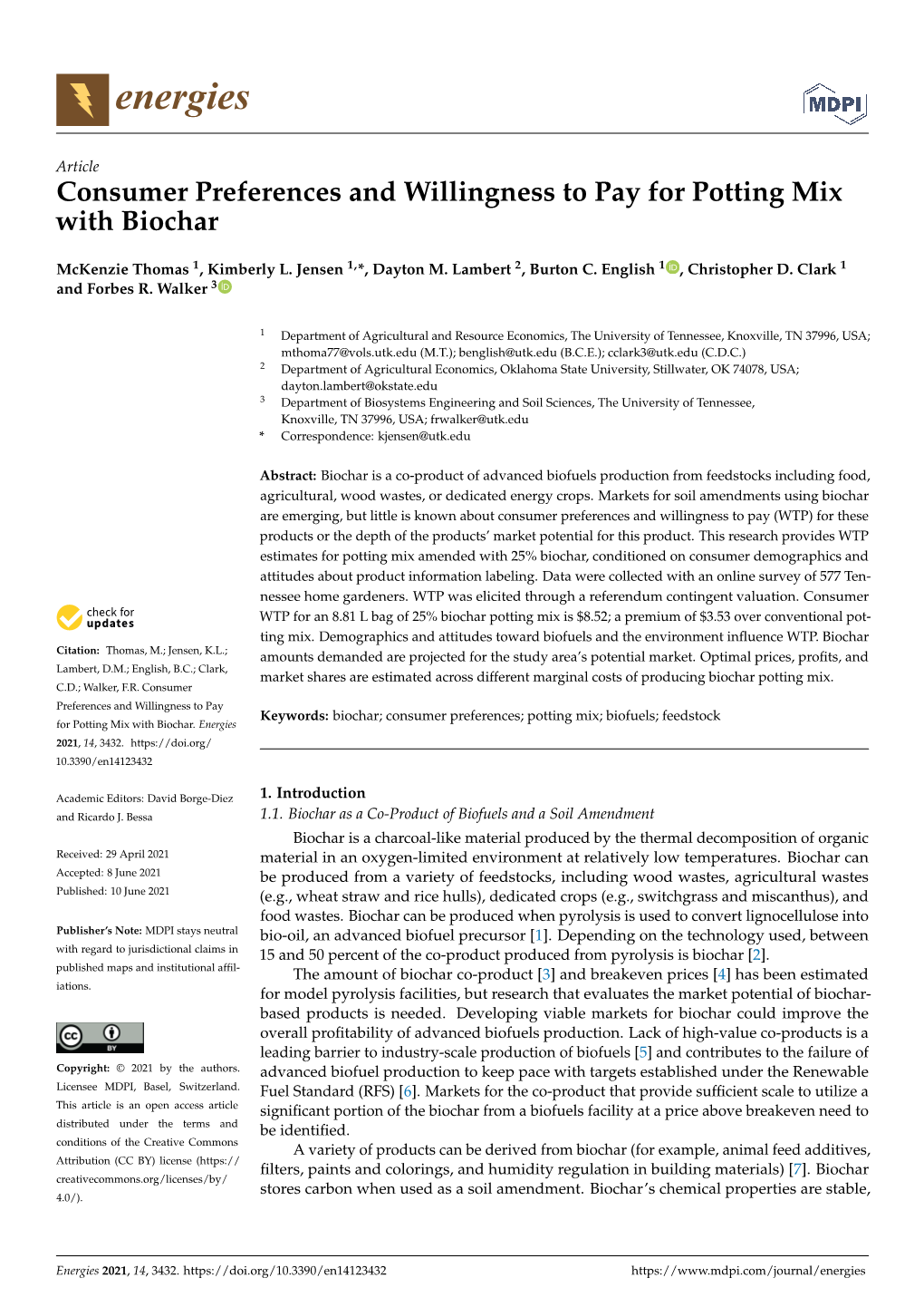 Consumer Preferences and Willingness to Pay for Potting Mix with Biochar