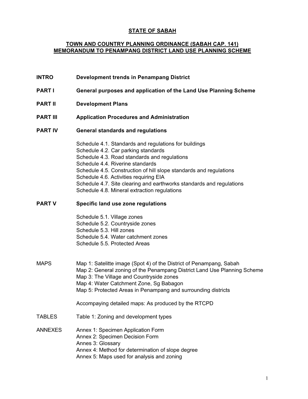 Memorandum to Penampang District Land Use Planning Scheme