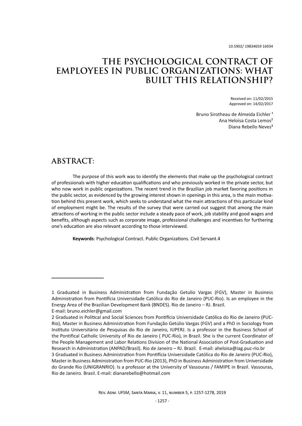 The Psychological Contract of Employees in Public Organizations: What Built This Relationship?