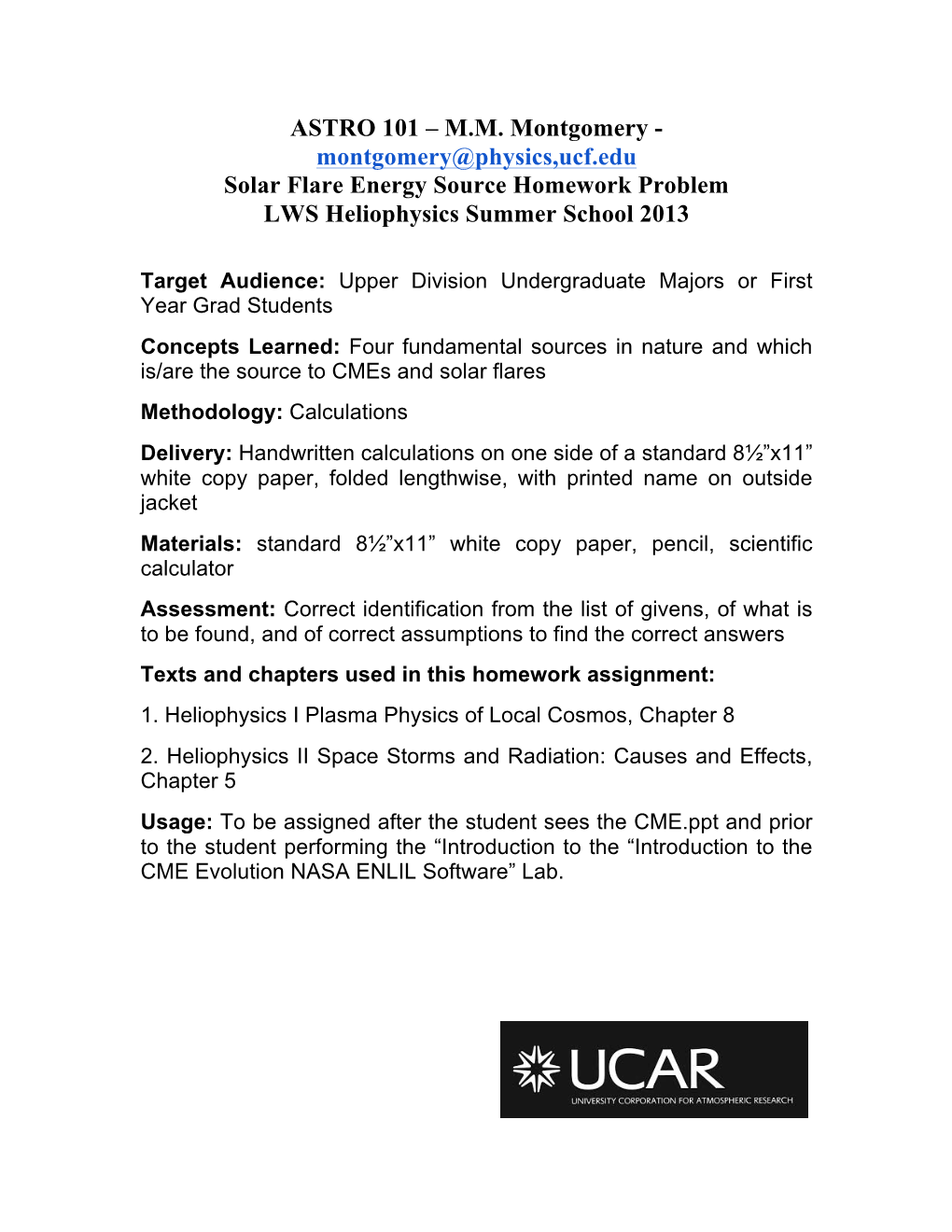 Solar Flare Energy Source Homework W/Solution