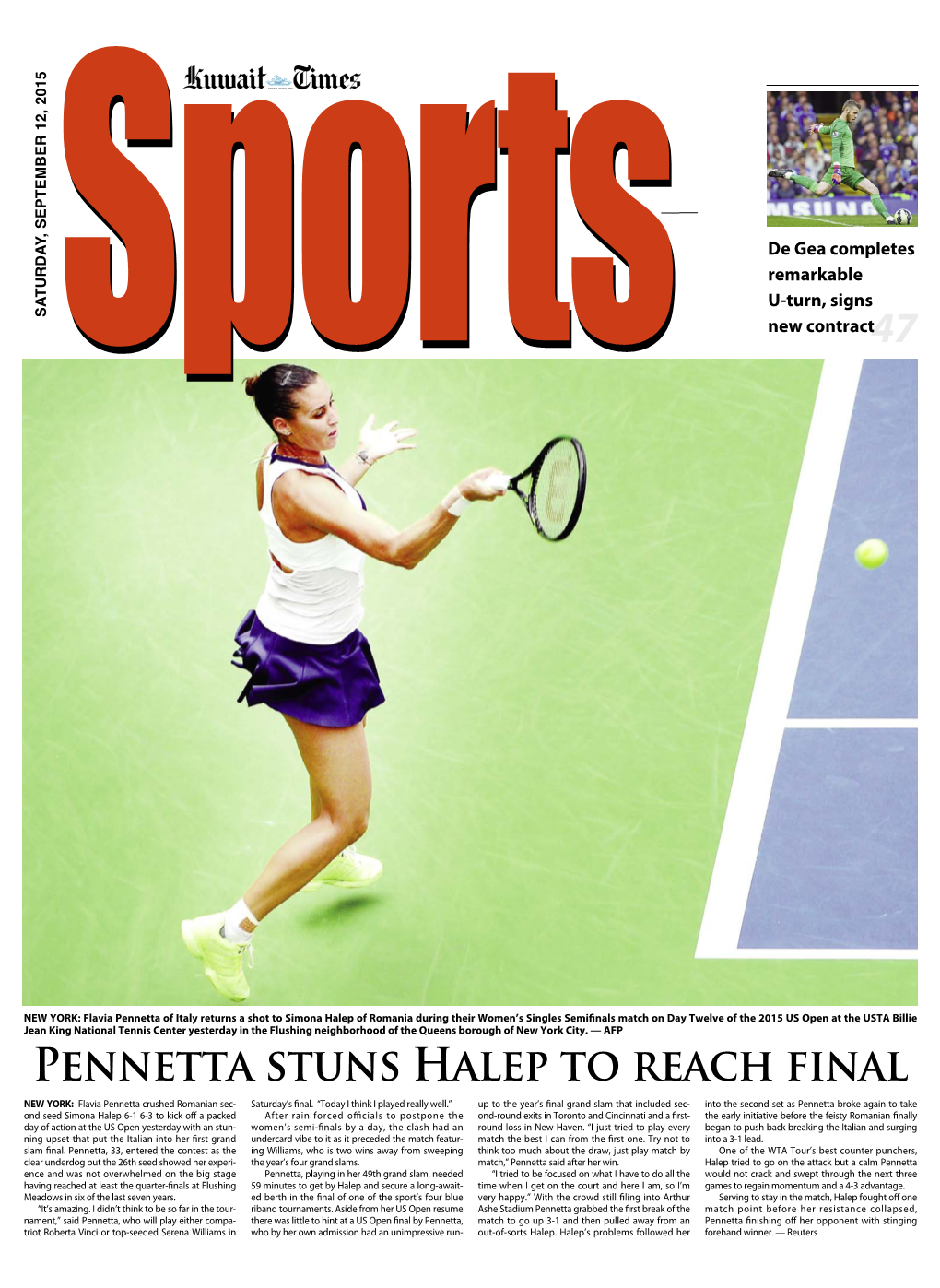 Pennetta Stuns Halep to Reach Final