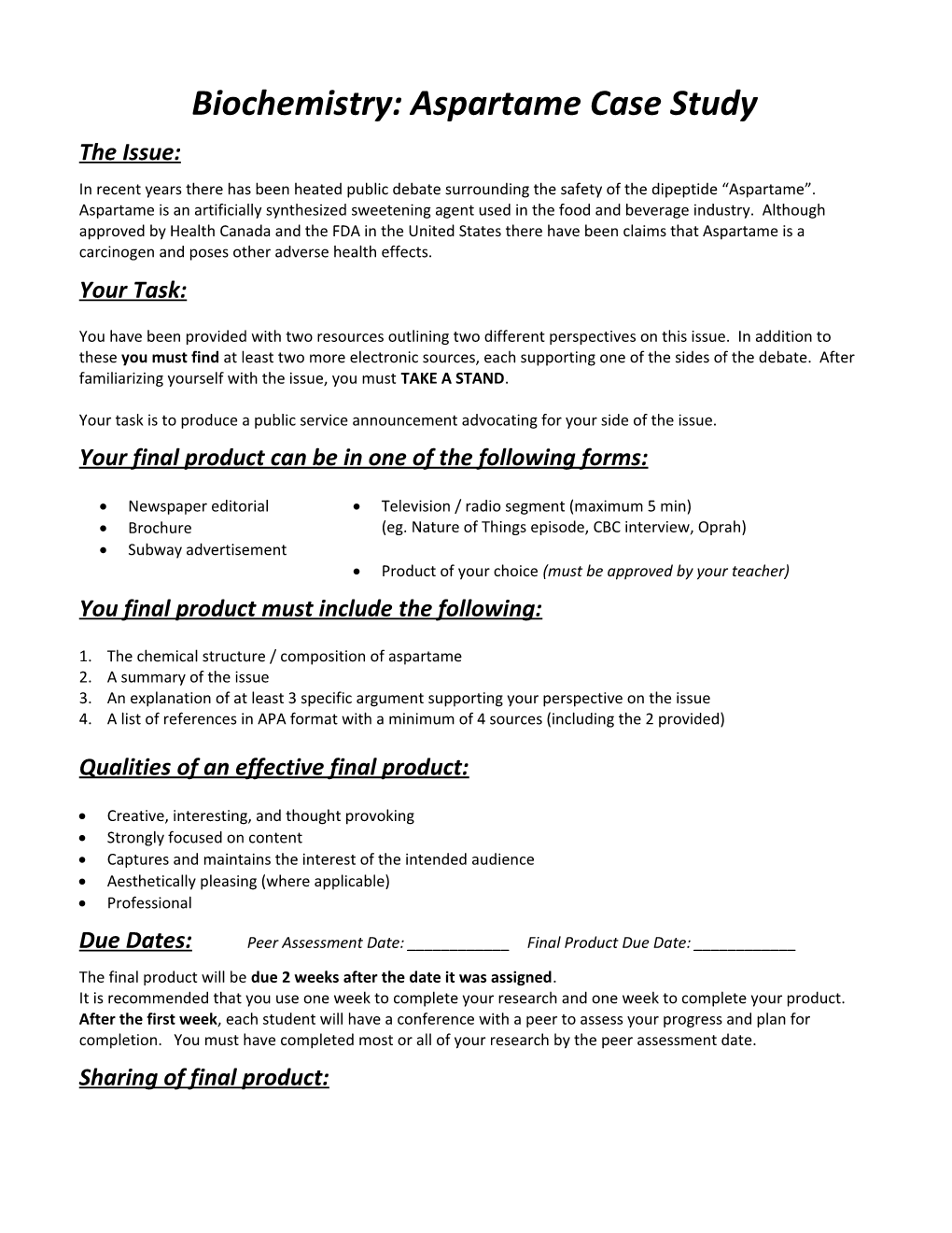 Biochemistry: Aspartame Case Study