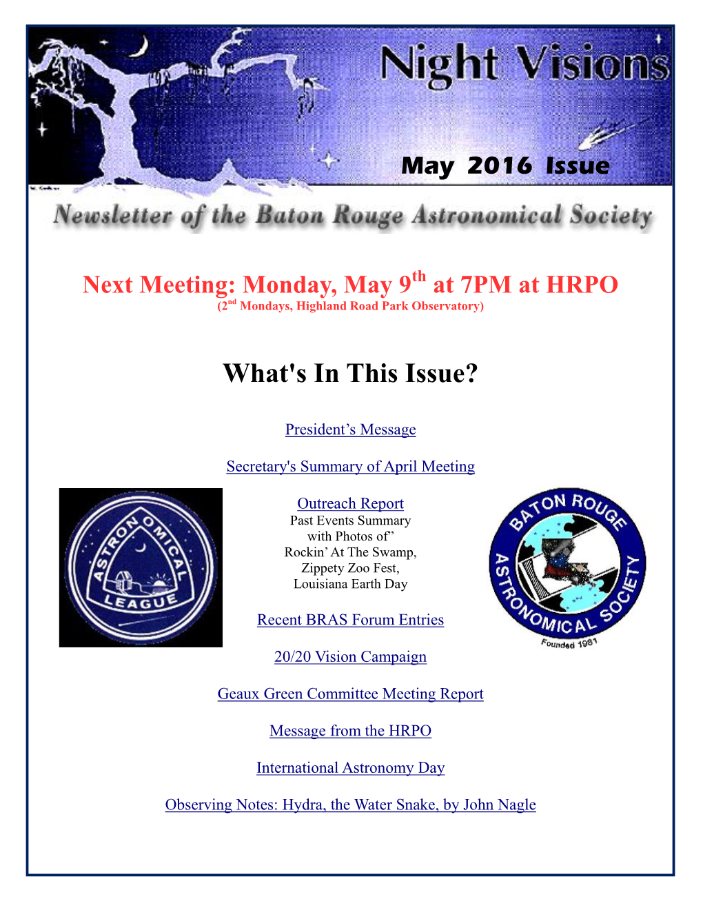 May 2016 BRAS Newsletter