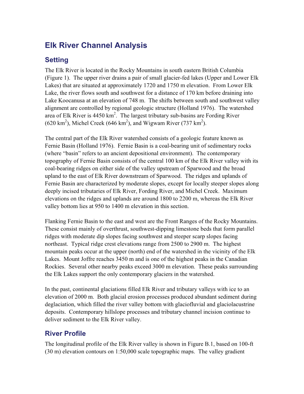 Appendix B Elk River Channel Analysis