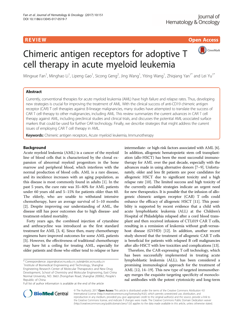 Chimeric Antigen Receptors for Adoptive T Cell Therapy in Acute