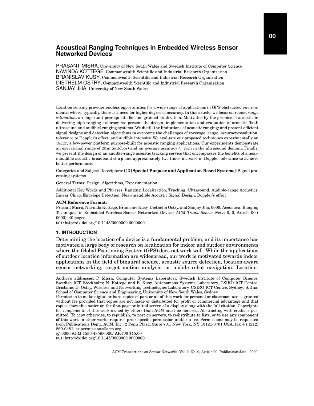 00 Acoustical Ranging Techniques in Embedded Wireless Sensor Networked Devices