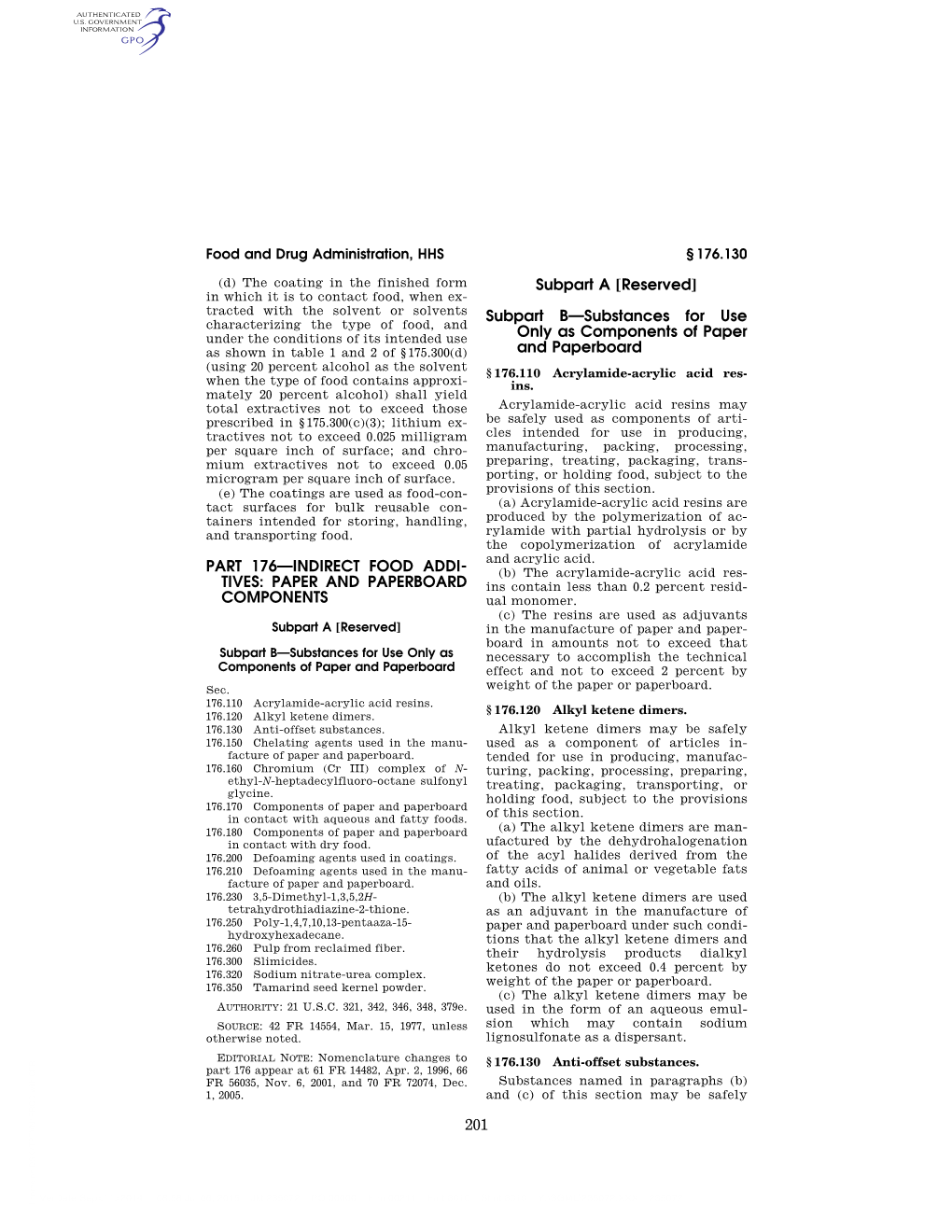 TIVES: PAPER and PAPERBOARD COMPONENTS Subpart A