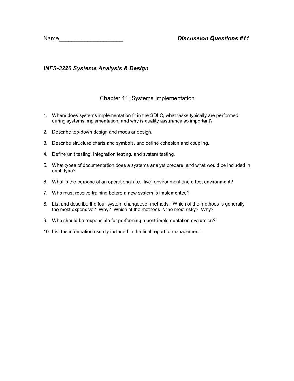 INFS-3220 Systems Analysis & Design