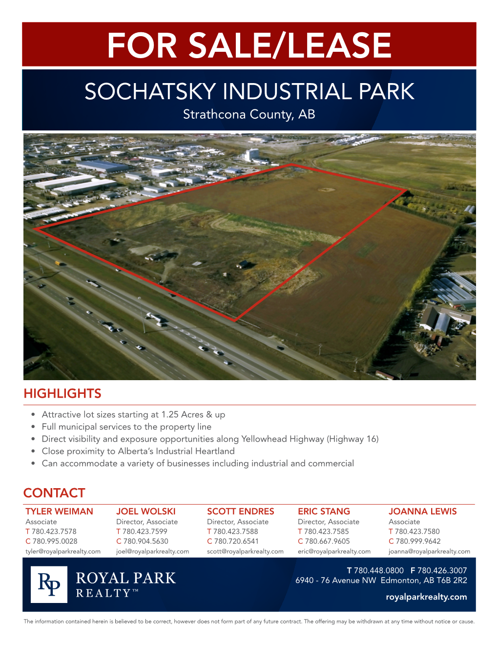 FOR SALE/LEASE SOCHATSKY INDUSTRIAL PARK Strathcona County, AB