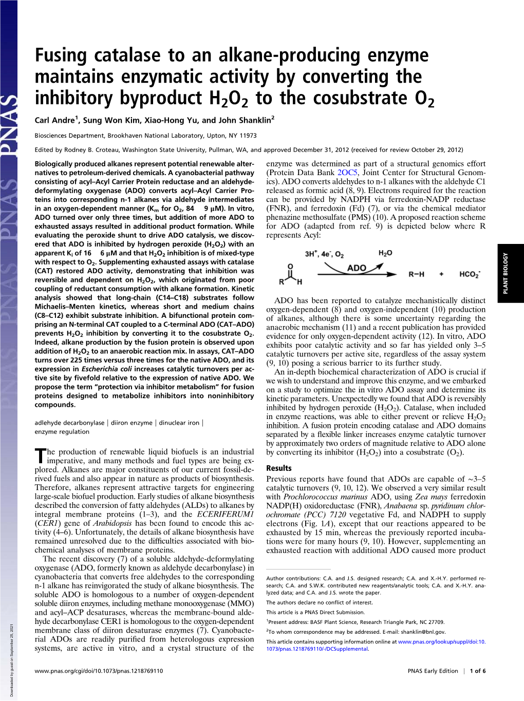 Fusing Catalase to an Alkane-Producing Enzyme